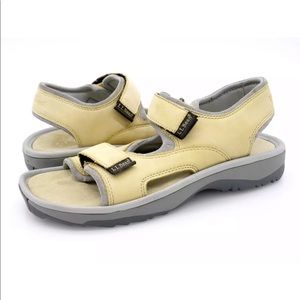 LL Bean Womens Yellow Leather Flat Sport Sandals